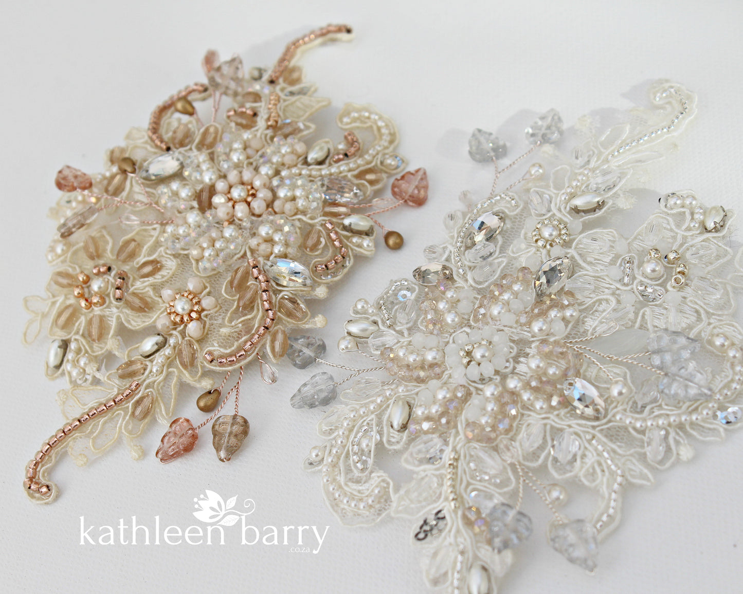 Elsibe lace hairpiece - veil accessory Rose gold or silver, Crystal, pearl in ivory champagne tones