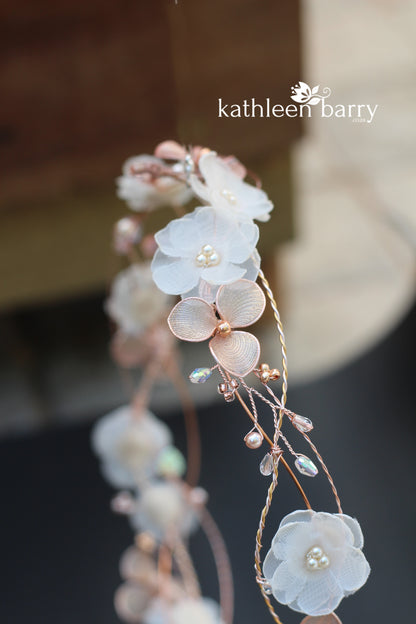 Elaine rose gold blush pink headband - wreath floral crown circlet