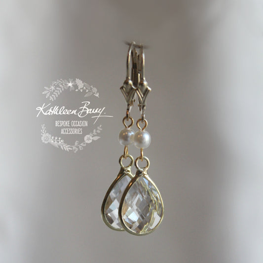 Vanessa Crystal & Pearl Drop Earrings - Gold or Silver finish Options Available.