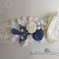 Emma Wedding dress sash belt with Ivory, cream and navy blue detail (color options available)