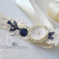 Emma Wedding dress sash belt with Ivory, cream and navy blue detail (color options available)