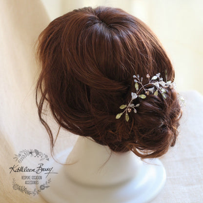 Fallon Crystal & Pearl Organic Hair Vine Floral Spray, Wedding Hair Accessories