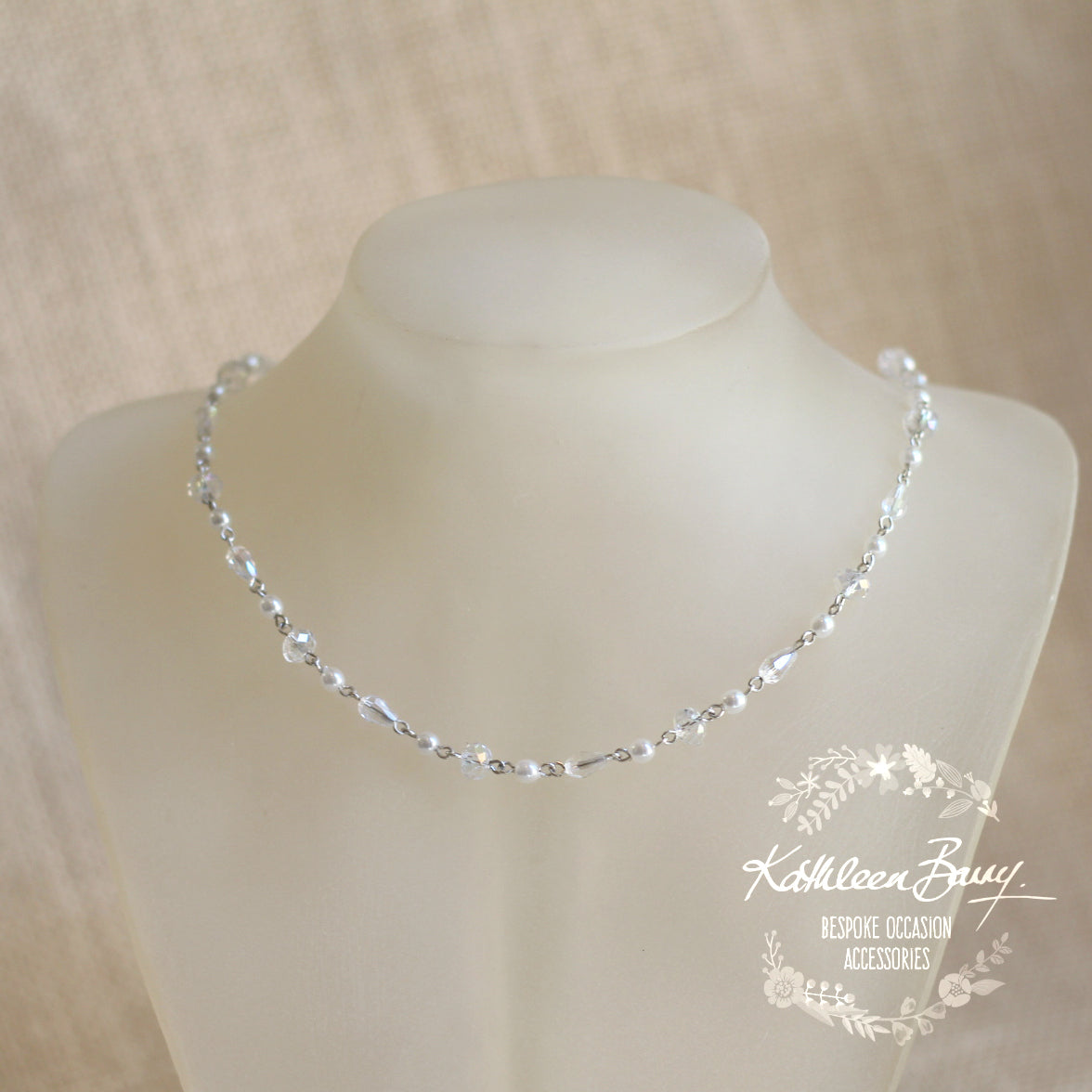 Frances crystal pearl back drop necklace - Available in Silver, gold or rose gold plated finish - 3 PEARL COLORS AVAILABLE