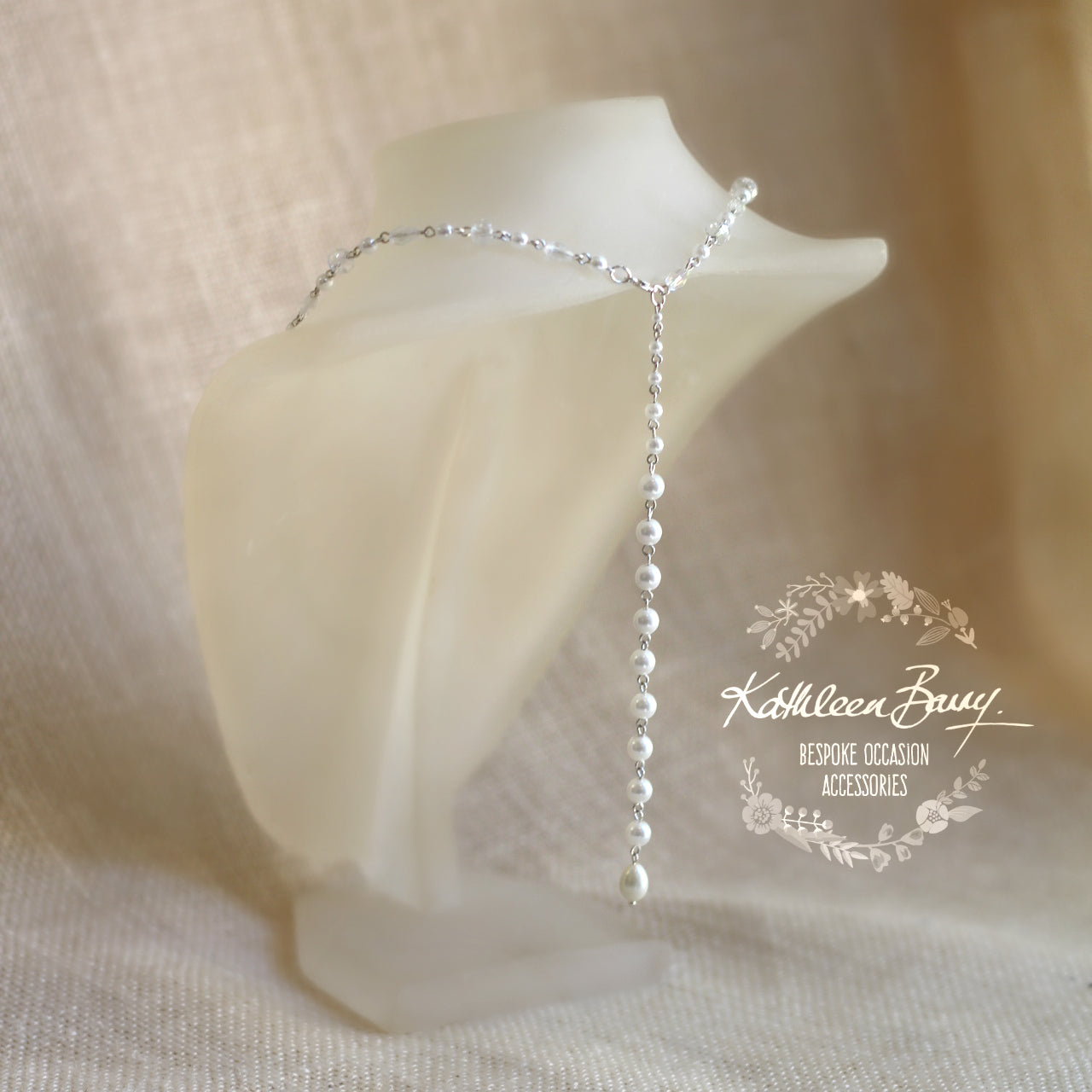 Frances crystal pearl back drop necklace - Available in Silver, gold or rose gold plated finish - 3 PEARL COLORS AVAILABLE