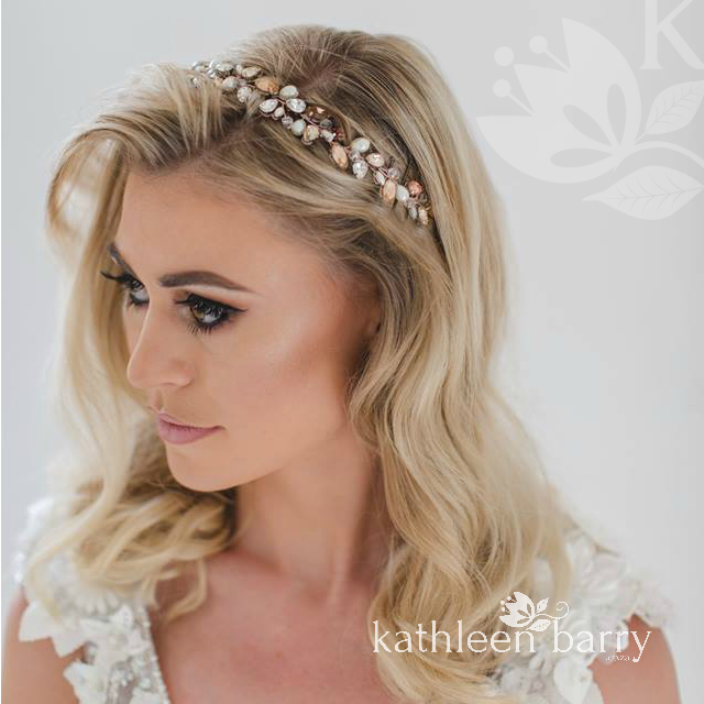 Frances rhinestone and a hint of champagne headband or hairpiece with pearls