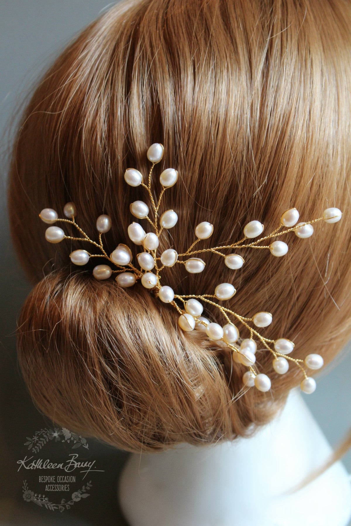 Grace Czech glass pearl Bridal hair pin, gold, rose gold, bright copper or silver finish