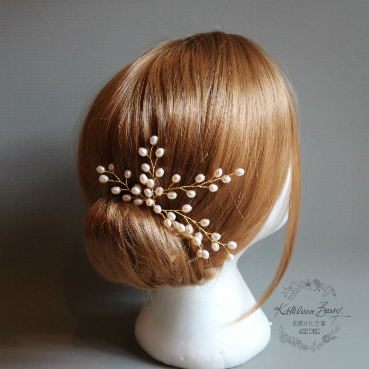 Grace Czech glass pearl Bridal hair pin, gold, rose gold, bright copper or silver finish