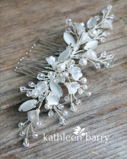Freya Floral Spray Crystal, Pearl & Rhinestone Comb - Color options available