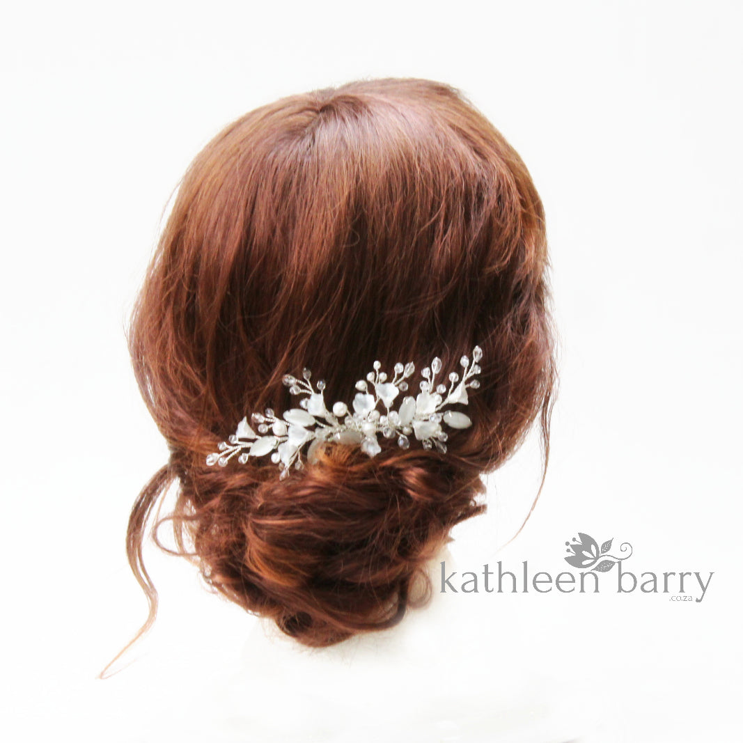 Freya Floral Spray Crystal, Pearl & Rhinestone Comb - Color options available