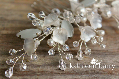 Freya Floral Spray Crystal, Pearl & Rhinestone Comb - Color options available