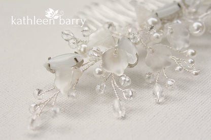 Freya Floral Spray Crystal, Pearl & Rhinestone Comb - Color options available