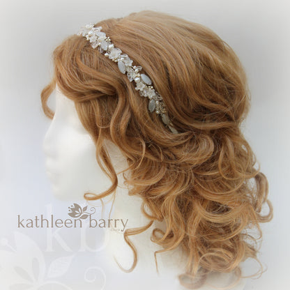Freya floral jewelled headband - color variations on wirework, leaves & pearls available