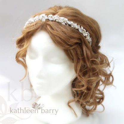 Freya floral jewelled headband - color variations on wirework, leaves & pearls available