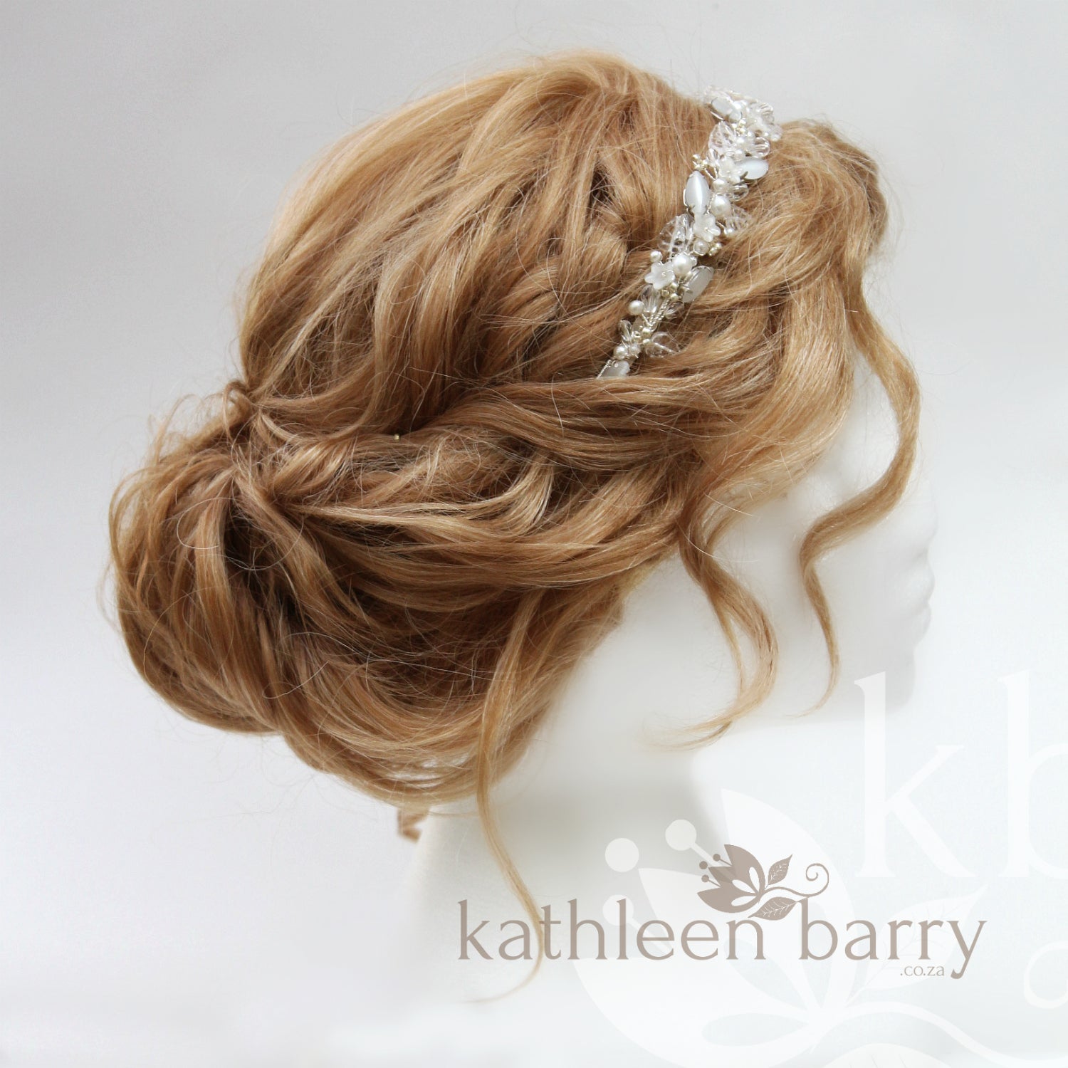 Freya floral jewelled headband color variations on wirework leaves pearls available