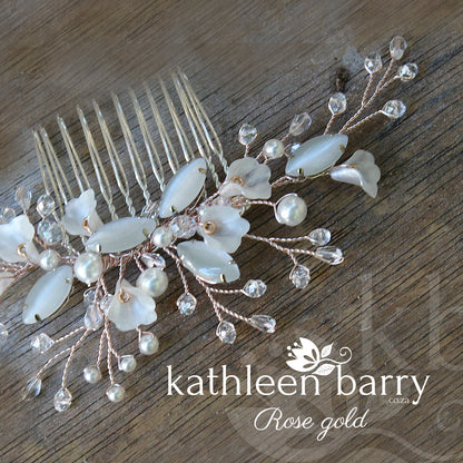 Freya Floral Spray Crystal, Pearl & Rhinestone Comb - Color options available