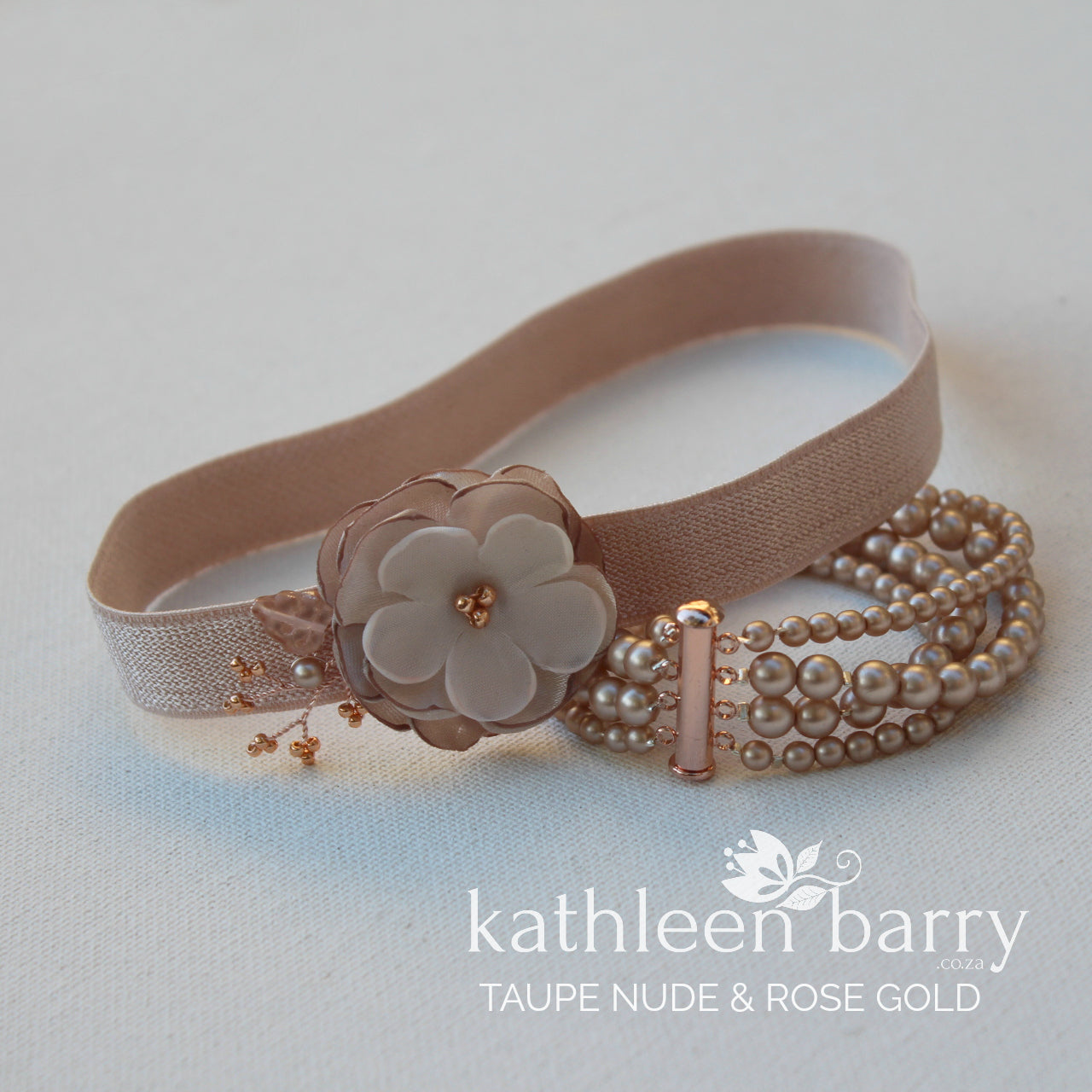Blush pink rose gold pearl cuff bracelet bridesmaid gift wedding jewellery Kathleen Barry Bespoke Occasion Accessories