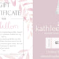 Gift certificate personalized - Bridal shower gift idea - COLORS AVAILABLE - Choose your amount starting FROM: