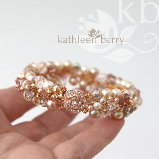 Ginny crystal & pearl, rose gold, gold or silver bracelet - Custom colors - Taupe, smokey silver, champagne, dusty pink