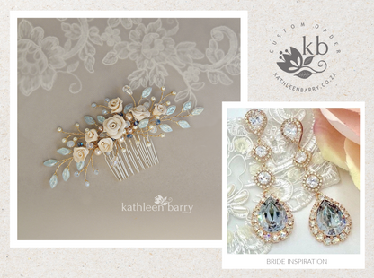 Gardenia statement floral and pearl hairpiece -  Custom color options available