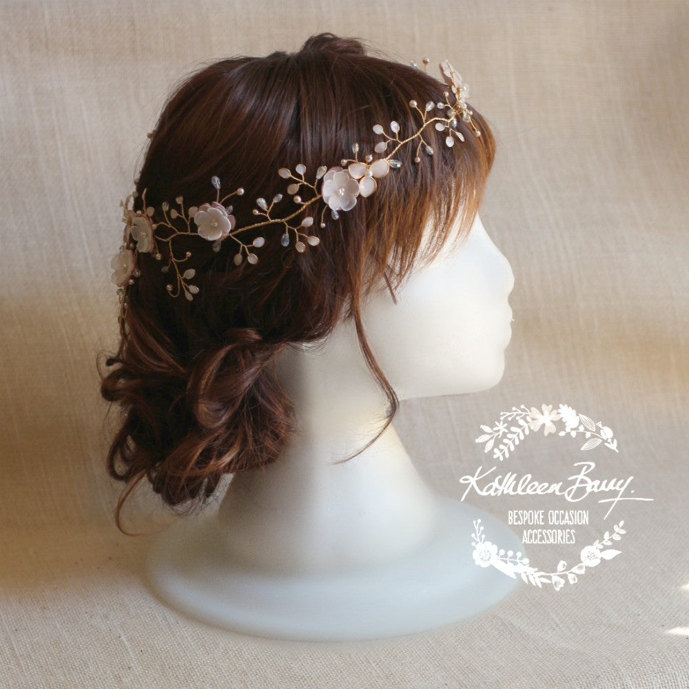 Gazelle Bridal Hair Crown Wreath Vine in Gold & Blush Pink tones - Wedding Accessories