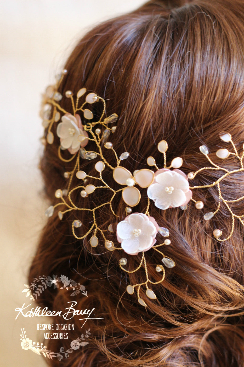 Gazelle Bridal Hair Crown Wreath Vine in Gold & Blush Pink tones - Wedding Accessories