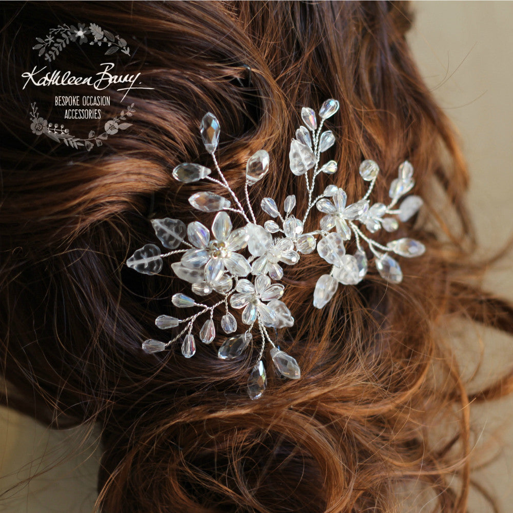 Gloria Crystal Bridal Hair Pin Wedding Accessories Crystal Flower Clusters Leaf