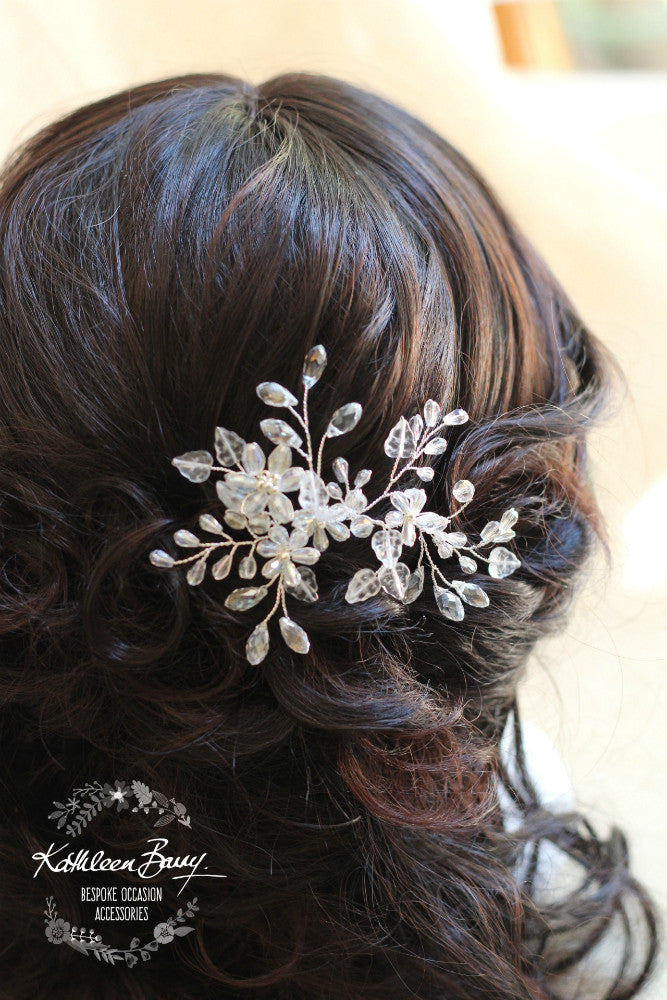 Gloria Crystal Bridal Hair Pin Wedding Accessories Crystal Flower Clusters Leaf