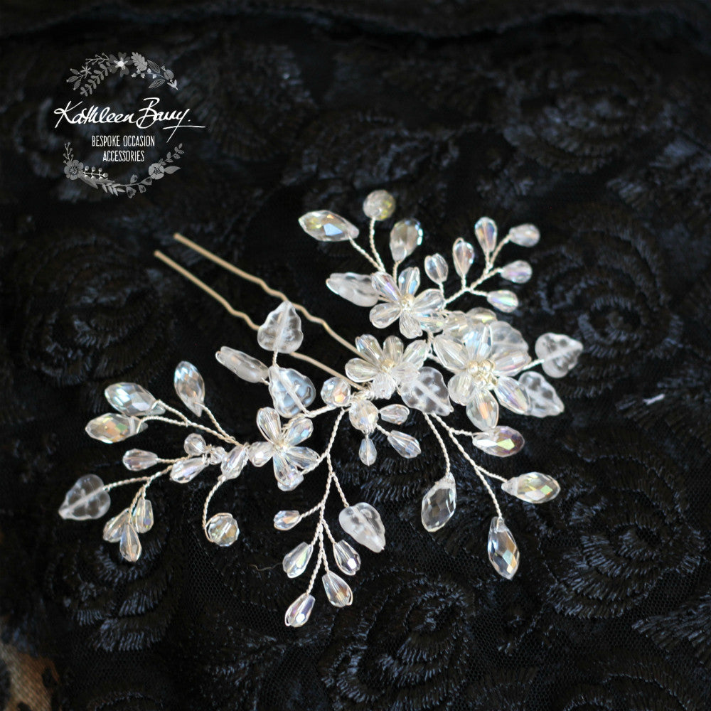 Gloria Crystal Bridal Hair Pin Wedding Accessories Crystal Flower Clusters Leaf