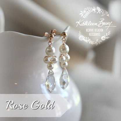 Grace drop earrings silver Crystal & Pearl - Gold, Silver & Rose Gold Options - assrted pearl colors available