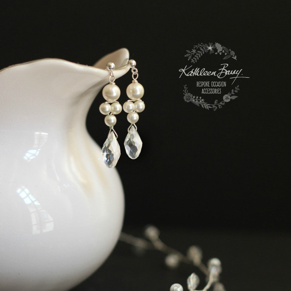 Grace drop earrings silver Crystal & Pearl - Gold, Silver & Rose Gold Options - assrted pearl colors available