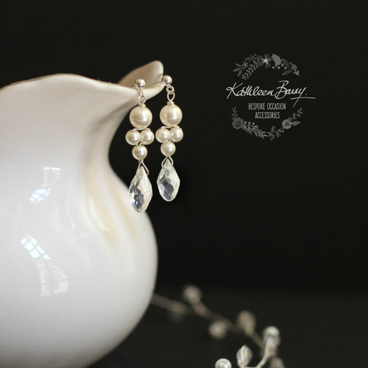 Grace drop earrings silver Crystal & Pearl - Gold, Silver & Rose Gold Options - assrted pearl colors available