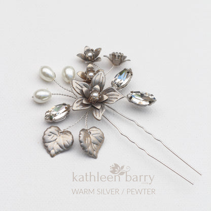 pewter finish bridal hair pin online colors to order
