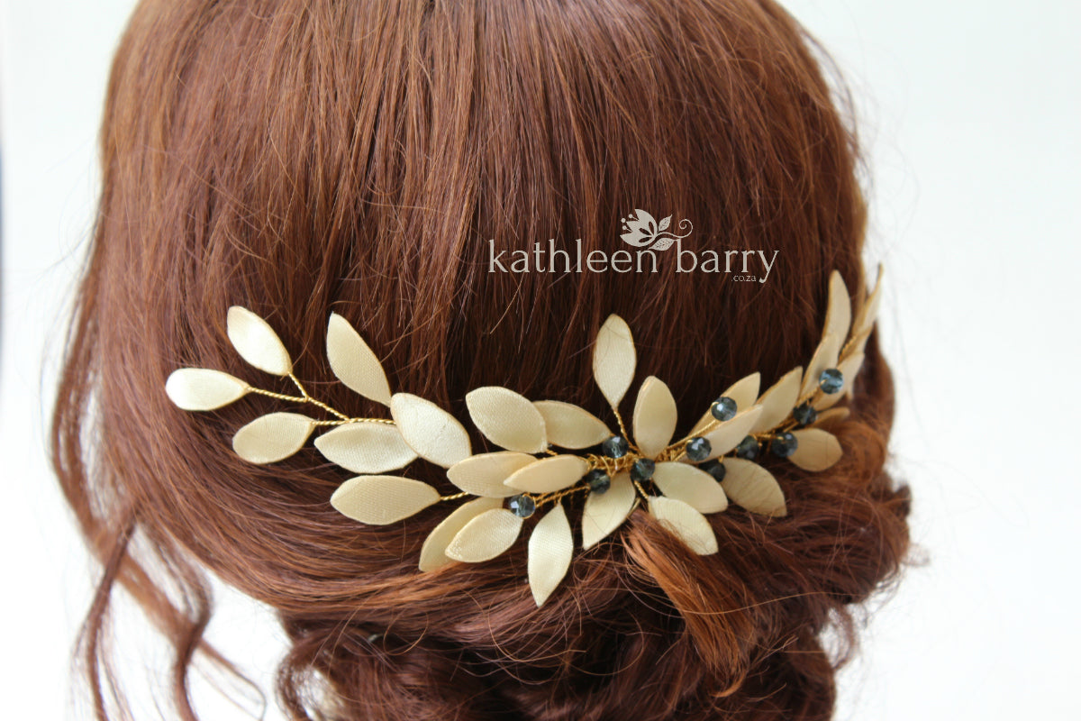 Hanlie - Grecian style leaf hairpiece, Gold, rose gold or silver finish - Assorted color options