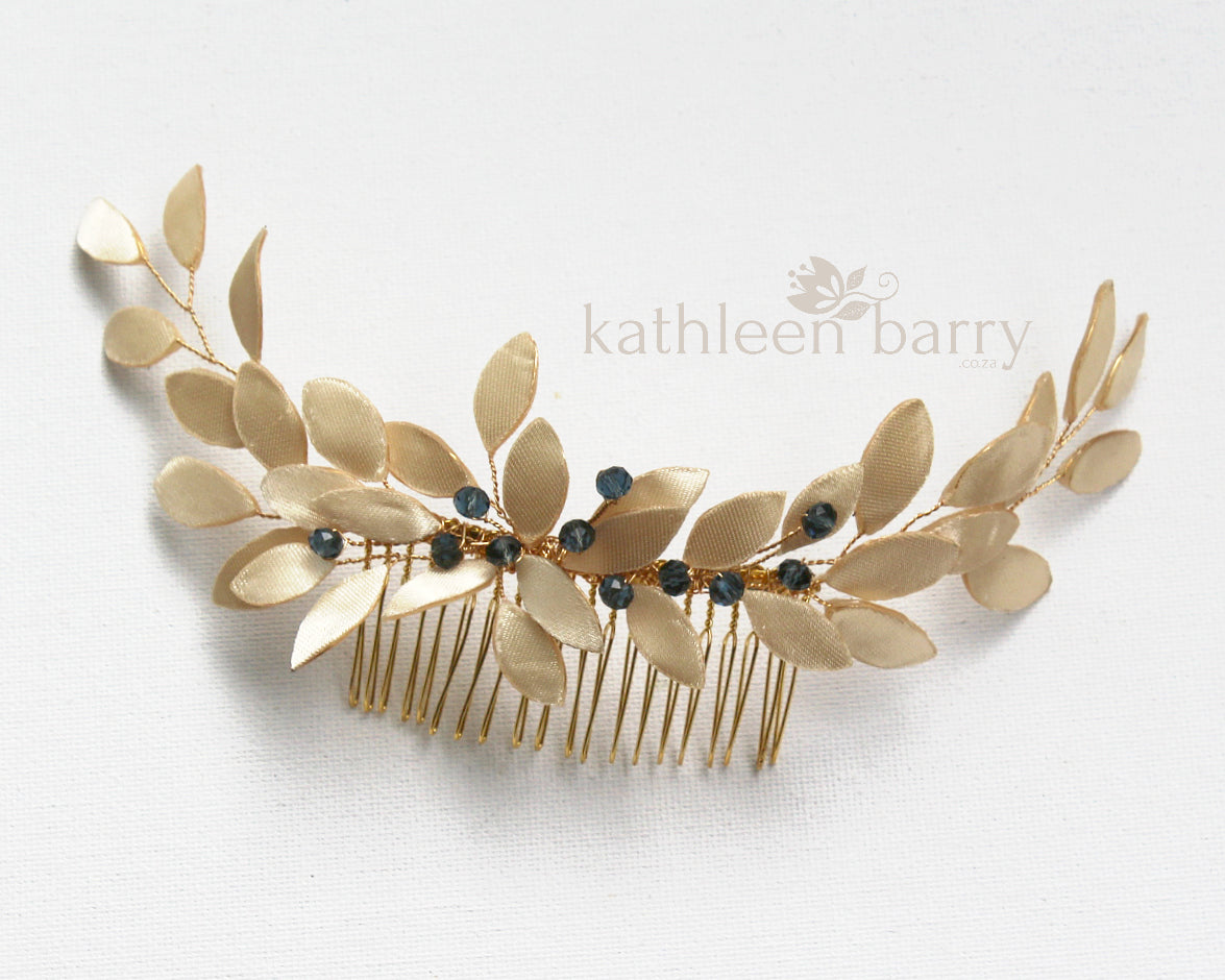 Hanlie - Grecian style leaf hairpiece, Gold, rose gold or silver finish - Assorted color options