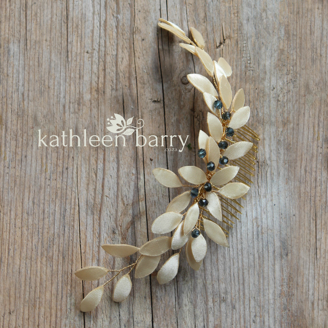 Hanlie - Grecian style leaf hairpiece, Gold, rose gold or silver finish - Assorted color options