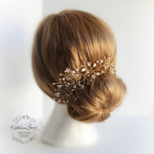 Helen Hair Vine, blush pink gold, bridal hairpiece, rose gold tones, wedding bridal hair accessory, hair vine