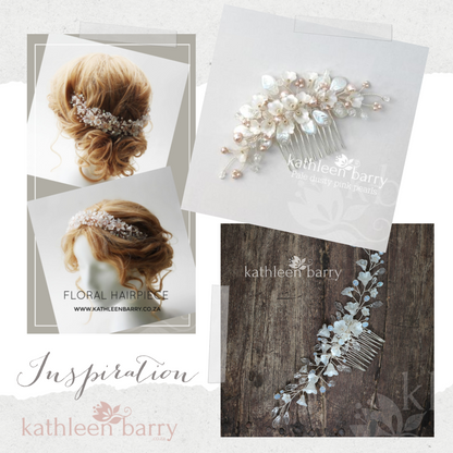 Taryn Statement floral and pearl hairpiece - Silver, gold or rose gold