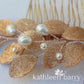 Irma metallic leaf and pearl hair comb - rose gold, gold or silver