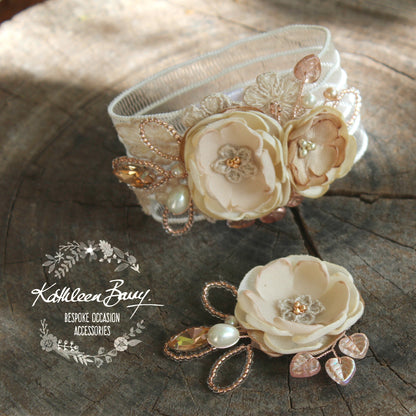 Jeanine brooch or hair pin - Rose Gold, nude, taupe & tan (Colors on request)