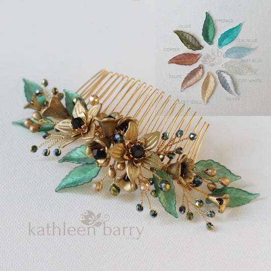 Jacqueline foliage and floral hair comb - Color options available