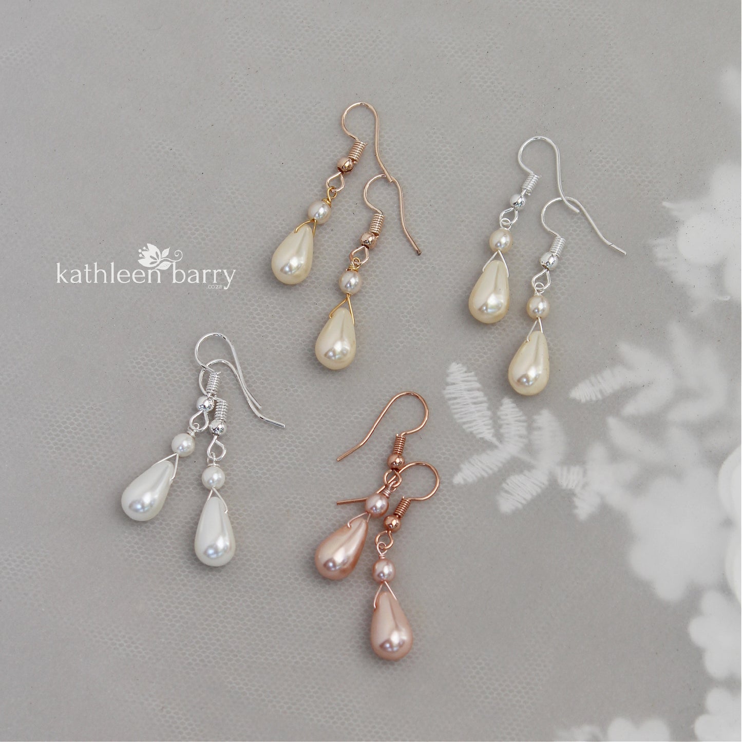 Jaclyn dainty pearl drop earrings - available in 3 pearl colors, rose gold, gold or silver finish