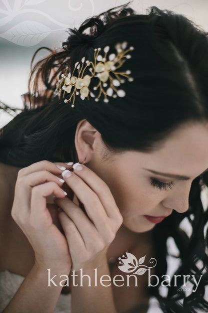 Tiffany Gold hair vine iridescent gold white pearl - Available in Gold, Silver and Rose gold