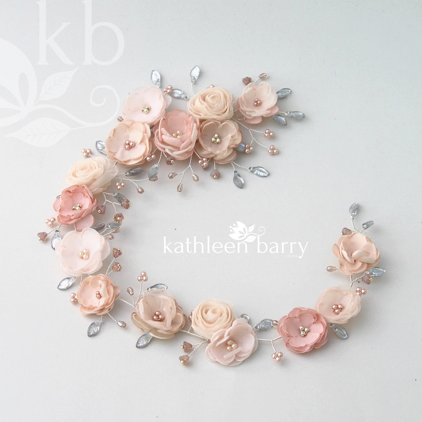 Jane Bridal Hair Piece / vine shades of blush pinks - Ivory Champagne custom colors available