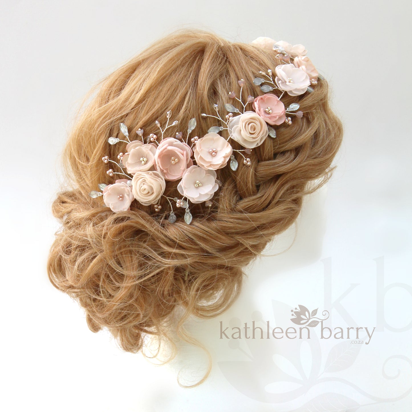 Jane Bridal Hair Piece / vine shades of blush pinks - Ivory Champagne custom colors available