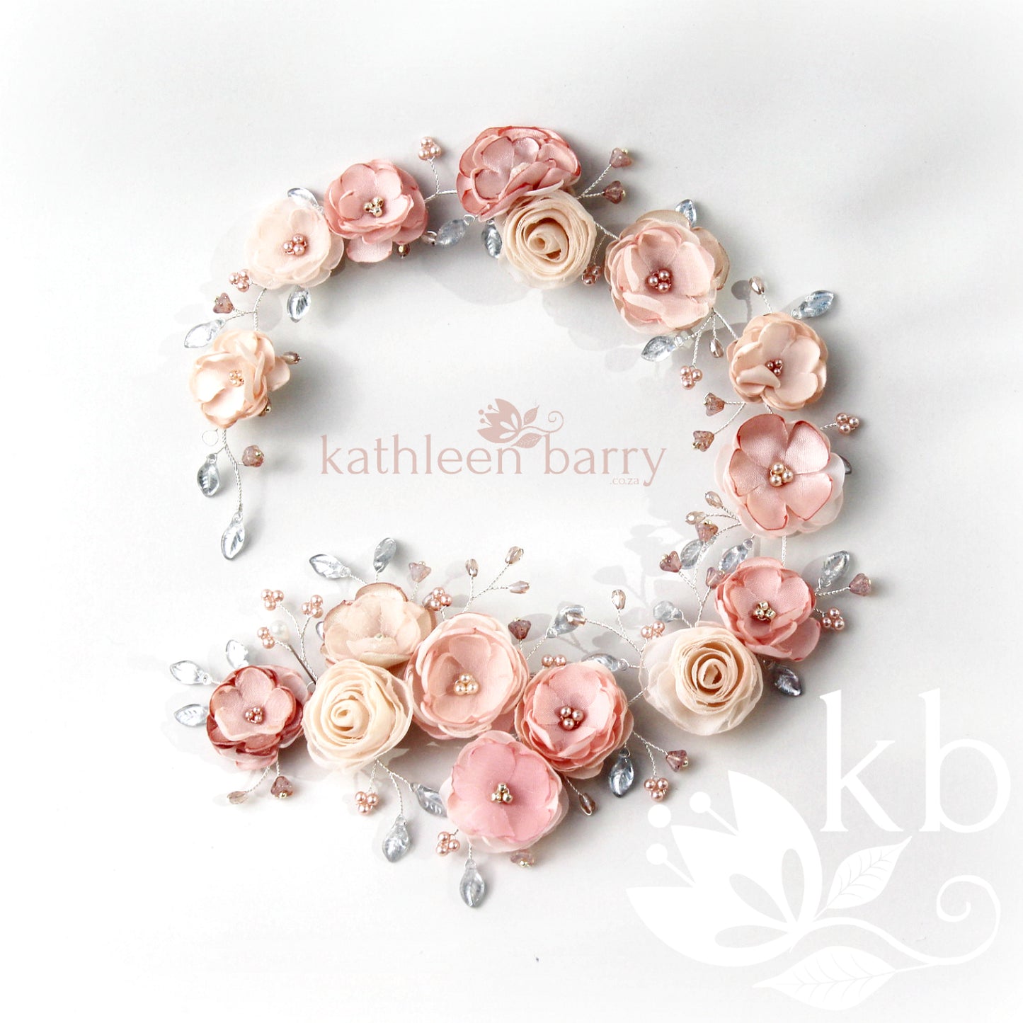 Jane Bridal Hair Piece / vine shades of blush pinks - Ivory Champagne custom colors available