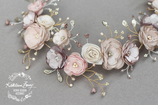 Jane Bridal Hair Piece in Champagne & Muted tones - custom colors available