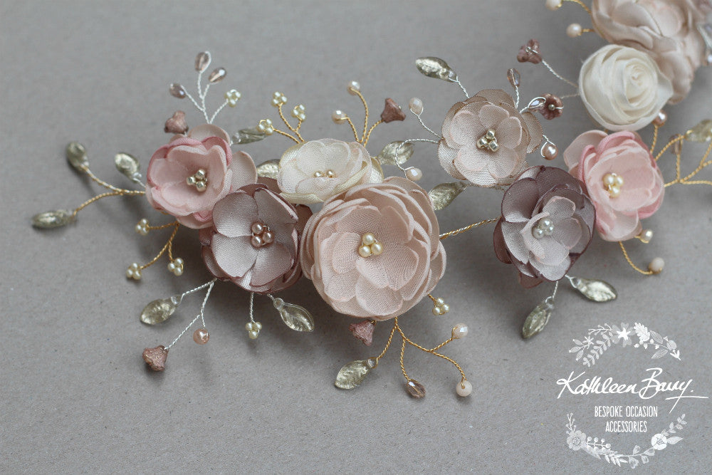 Jane Bridal Hair Piece in Champagne & Muted tones - custom colors available