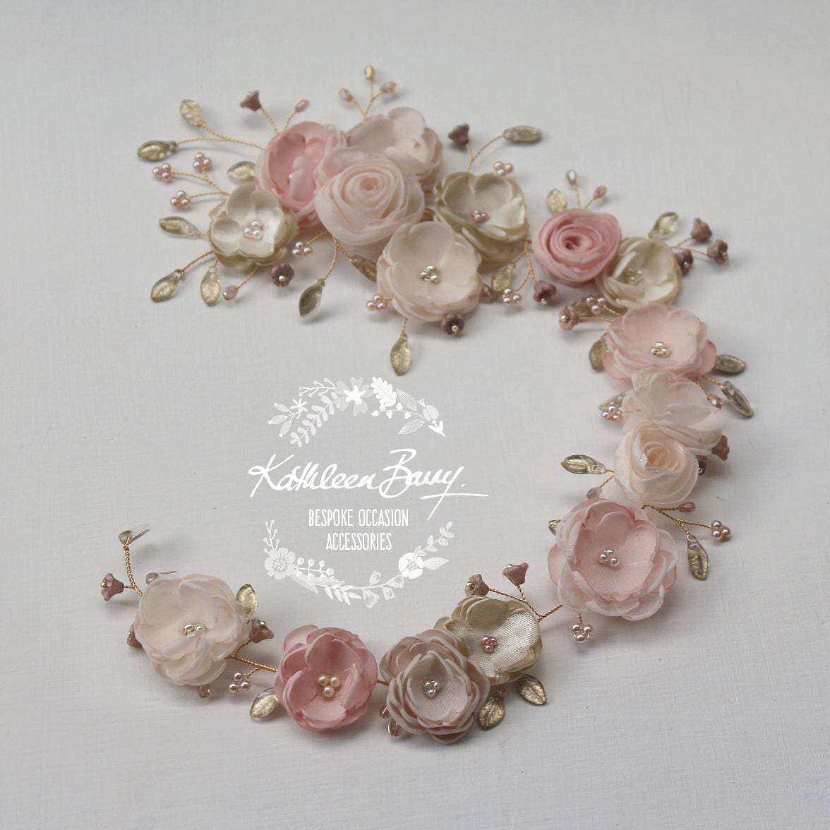 Jane Bridal Hair Piece / vine shades of blush pinks - Ivory Champagne custom colors available