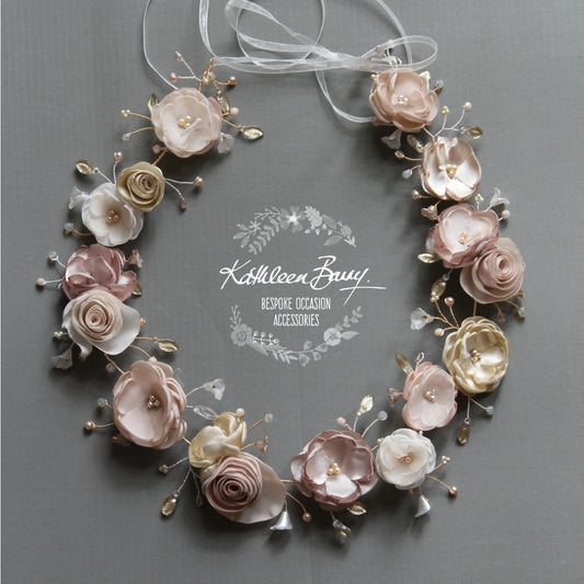 Nicci Bridal flower crown wreath - colors to order - Rose Gold - muted colors