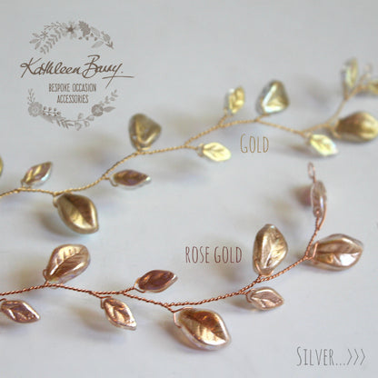 metallic leaf hair vine, wreath rose gold south africa bridal accessories
